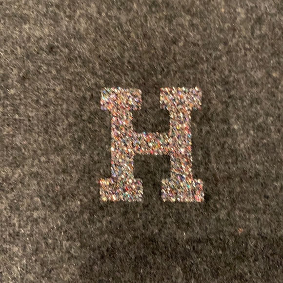 Gray bag with the Letter H, has Pom Pom on zipper - Picture 3 of 7